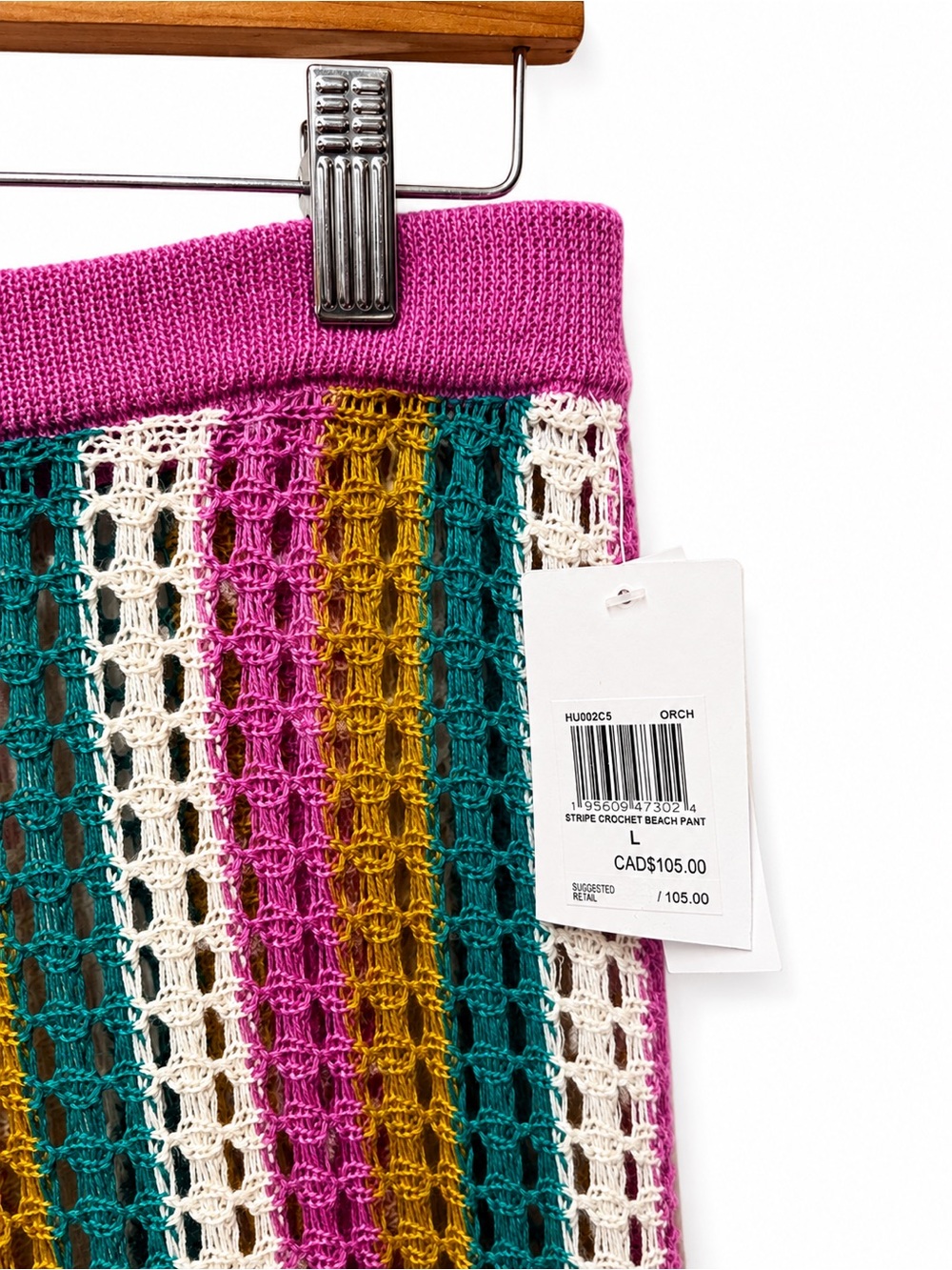 NWT Hurley Stripe Crochet Swim Cover-Up Pants in Pink Multi Color, Size Large - Picture 5 of 11